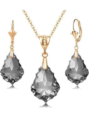 Women's Black Evevic Austrian Crystals Baroque Pendant Necklace Earring